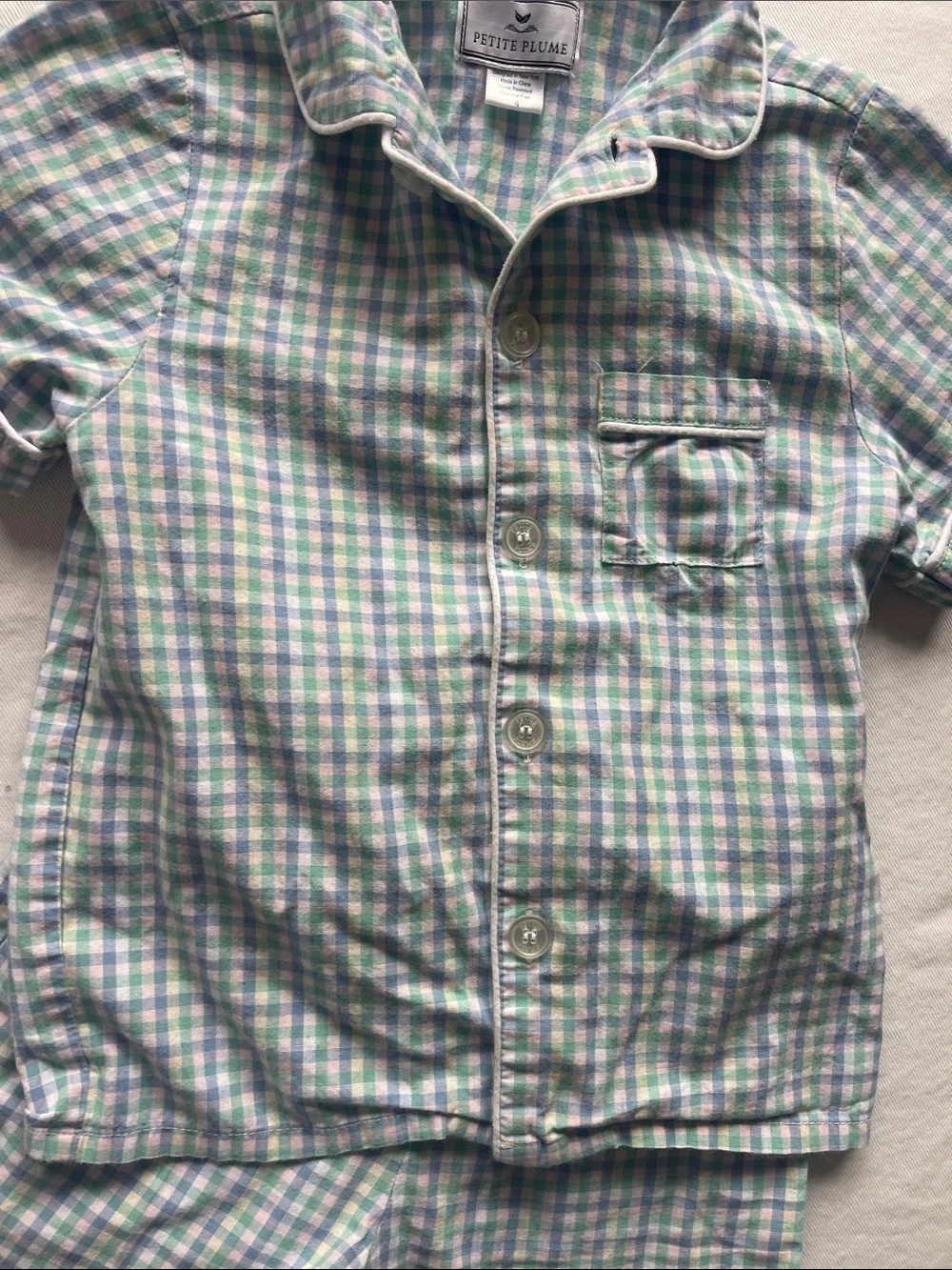 PETITE PLUME Boys' SIZE 4-6 Green & Blue Plaid Short Pajama Set